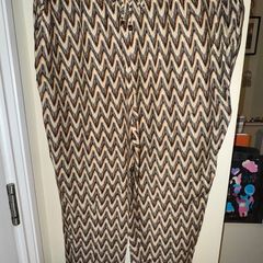 Matalan Papaya Beige with Cream Beige Brown and Black Zig Zag Pattern Tapered Trousers
