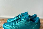Metallic teal leather rebook trainers, uk5