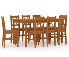 9 Piece Dining Set Pinewood Honey Brown
