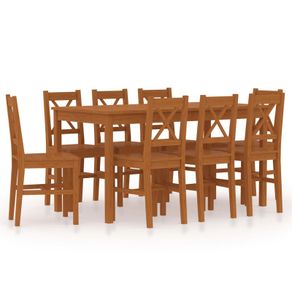 9 Piece Dining Set Pinewood Honey Brown