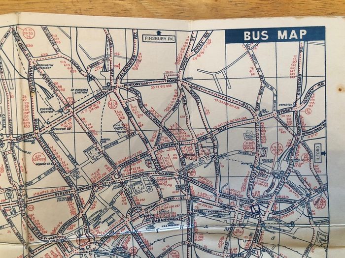 Vintage 1960's London Underground & Bus Map