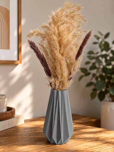 3D Printed Grey Geometric Vase, Modern Minimalist Home Decor