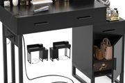 Black Dressing Table No Mirror, 90 cm Vanity Desk with 4 Drawers, Charging Station &amp; Reversible Cabinet, Modern Makeup Desk with Divided Organisers, Space Saving Bedroom Table