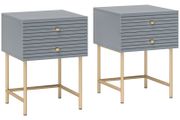 Set of Two Elegant Bedside Tables - Grey/Gold-Tone