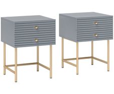Set of Two Elegant Bedside Tables - Grey/Gold-Tone