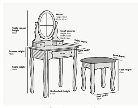 Bedroom Furniture Pink Dressing Table 3-Drawer Makeup Dresser Set with Stool Oval Mirror