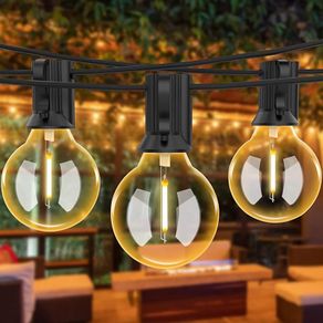 Outdoor String Lights LED Mains Powered G40 Globe Festoon Lights 100FT with 50+2 Bulbs, Waterproof Indoor Outdoor Garden Lights for Bistro, Terrace, Patio, Outside, Wedding, WarmWhite 2700K (FREE POSTAGE)