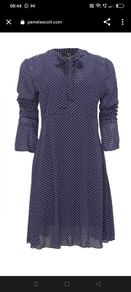 "I.O.S.", Navy Fine spot polka dress, Size 10