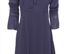 "I.O.S.", Navy Fine spot polka dress, Size 10