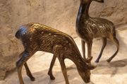 Vintage Mid Century Solid Brass Spotted Deer Pair Figurines