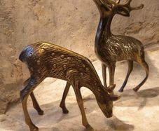 Vintage Mid Century Solid Brass Spotted Deer Pair Figurines