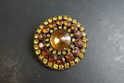 Vintage Amber &amp; Citrine Rhinestone Mandala Cluster Brooch Pin