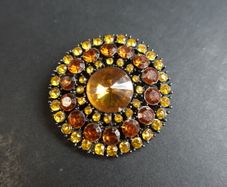 Vintage Amber & Citrine Rhinestone Mandala Cluster Brooch Pin