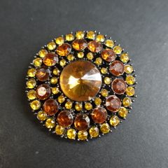 Vintage Amber & Citrine Rhinestone Mandala Cluster Brooch Pin