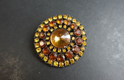Vintage Amber & Citrine Rhinestone Mandala Cluster Brooch Pin