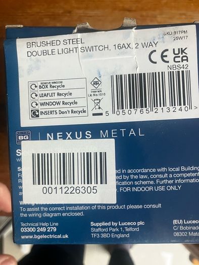 4 Brand new brushed steel double light switches
