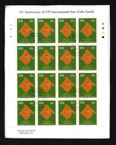 2004 Ireland 10th Anniversary of the UN International Year of the Family Stamp Sheetlet Plate 1A1A1A1A Fine CDS Used with Dublin cancel of 15th January 2004 (First day of issued) on envelope extract.