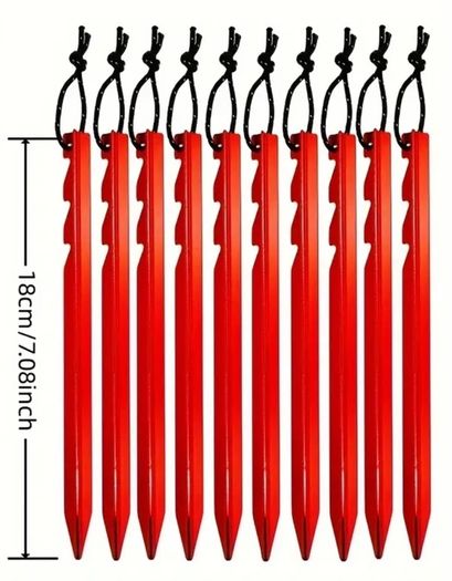 Tent pegs. Pack of 10. Red colour