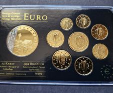 Prestige Ireland .999 Rhodium and 24k Gold Plated Coin Set 2002 + Proof Medal UNC Only 9,999 Set's
