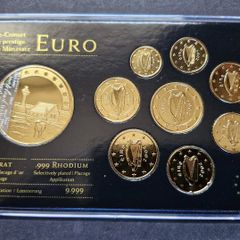 Prestige Ireland .999 Rhodium and 24k Gold Plated Coin Set 2002 + Proof Medal UNC Only 9,999 Set's