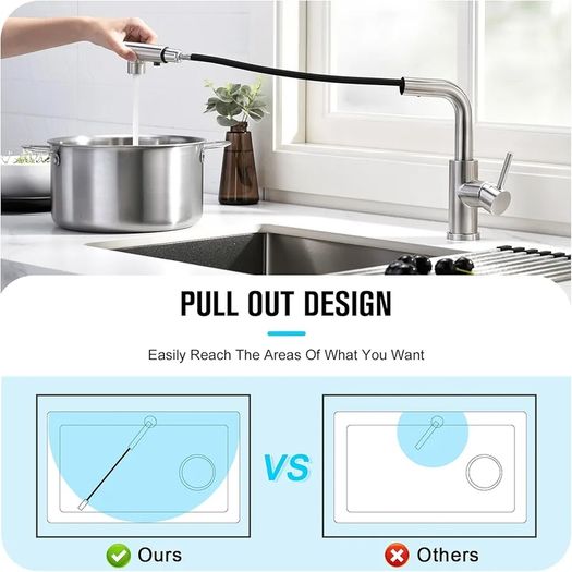 Kitchen Tap With 3 Function Sprayer, Pull Out Mixer With 360 Swivel, Single Handle Sink Tap for Bathroom or Kitchen, Stainless Steel