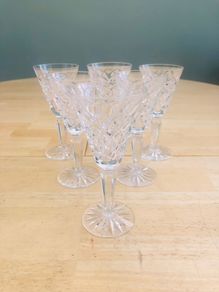 Full Set Of 6 Vintage Waterford Crystal Stemmed Sherry Glasses