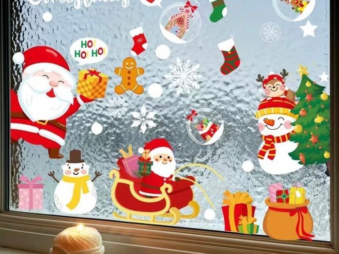 Christmas Window Stickers Reusable 275 Pcs Double Sided Window Cling 9 Sheets Santa Claus Balloon Snowman Reindeer Snowflake for Christmas Decorations (FREE POSTAGE)
