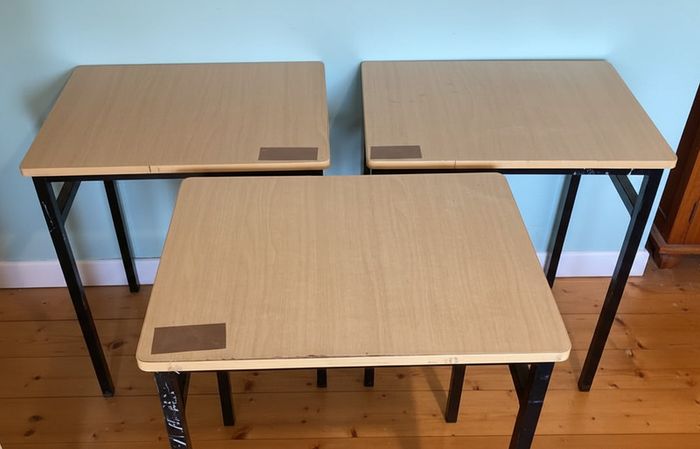 Set of 3 Contemporary Wood & Metal Tables