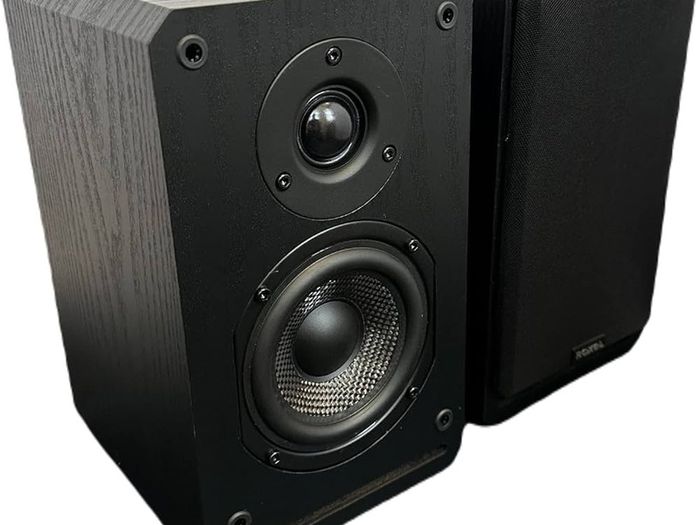 Bookshelf Speaker, Black Wood Effect Cabinet with 4 inch Enhanced Carbon Fibre Woofer, 1 Inch Silk Dome Tweeter, Detailed and Refined Sound150W RMS