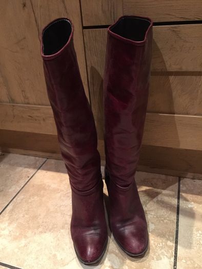 Burgundy Leather knee High Heeled Boots