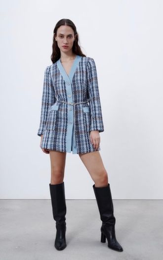 zara textured coat new with chain belt