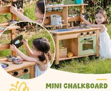 Mud Kitchen for Kids, Wooden Play Kitchen Outdoor with Real Faucet, Removable Sink, Kettle, Planting Cup, Oven, Chalkboard, Kids Garden Toy Kitchen, Gifts Toys for Boys Girls Age 3+