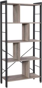 Bookcase, 4 Tier Storage Shelf, for Living Room, Office, Easy Assembly, Industrial Style, Chipboard and Steel, Greige and Black