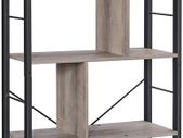 Bookcase, 4 Tier Storage Shelf, for Living Room, Office, Easy Assembly, Industrial Style, Chipboard and Steel, Greige and Black