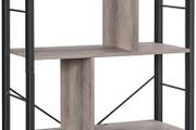 Bookcase, 4 Tier Storage Shelf, for Living Room, Office, Easy Assembly, Industrial Style, Chipboard and Steel, Greige and Black