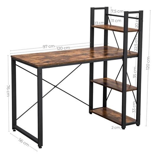 Rustic Brown Office Desk With Shelving