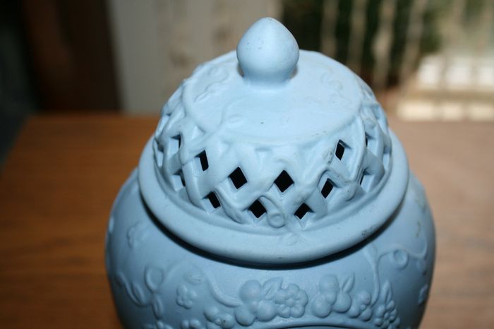 Large Blue Jasperware Vase. 1970s. H-7"