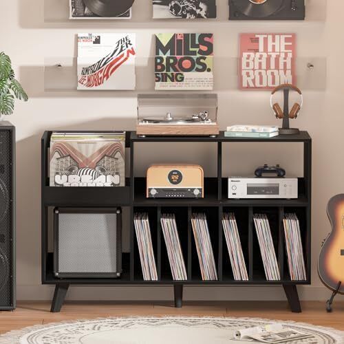 Large Record Player Stand, Turntable Stand with Storage, Vinyl Holder with Display Area, Record Player Table Holds Up to 450 Albums, Record Holder for Music Room Living Room