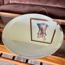 Vintage Frosted Rim Round Glass Wooden Backed Wall Mirror 1960s Image 4