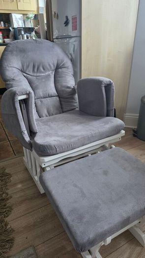 Grey Reclining Glider Chair & Footrest | Excellent Comfort