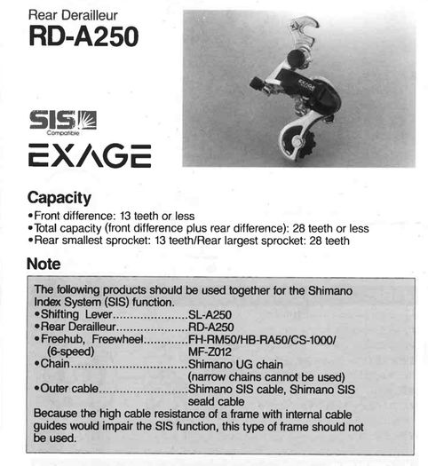 Shimano Exage Motion rear derailleur