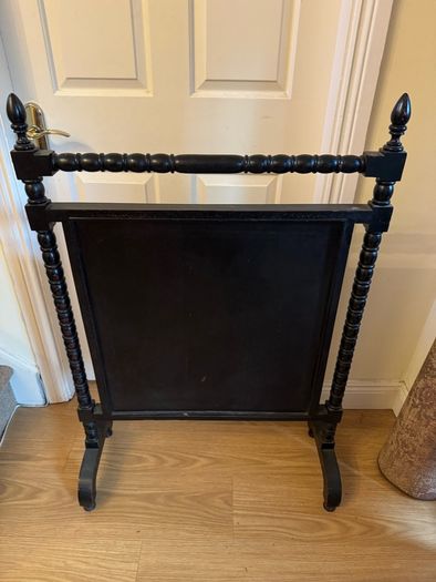 Large Late Victorian Bobbin-Turned Firescreen with Floral Needlepoint