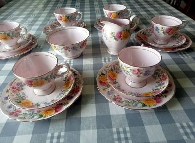 Very Rare Tuscan Fine Bone China  "September Song" Pink Tea Set