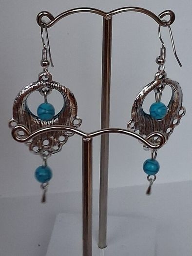 Boho Filigree Turquoise Bead Earrings