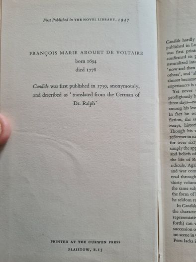 Candide Or Optimism By F. M. A. Voltair.