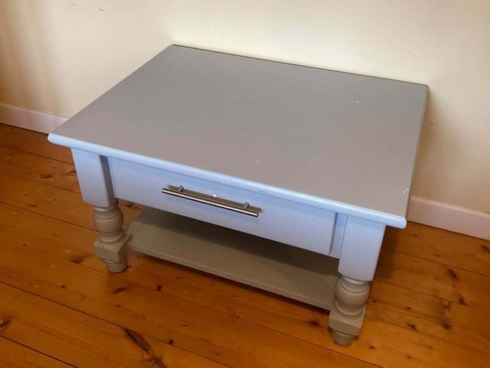 Light Blue Wooden Coffee Table with Drawer & Storage Shelf