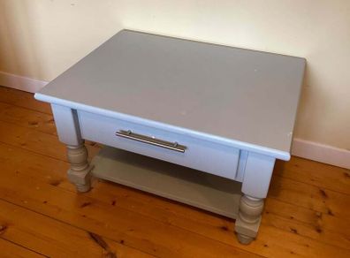 Light Blue Wooden Coffee Table with Drawer & Storage Shelf