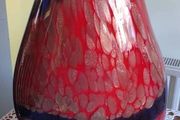 Large Murano Style Vase, Hand Blown Studio Art Glass, Iridescent Red &amp; Gold &amp; dark blue