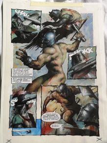 2000ad Slaine original comic art page by Steve Tappin includes overlay