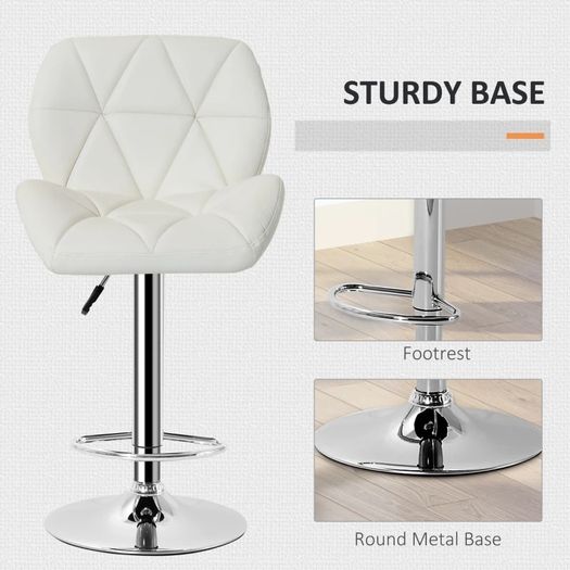 NEW SALE | PU Leather Rhombus Design Bar Stool with Adjustable Height - White